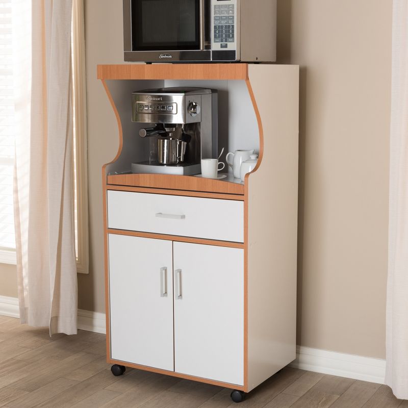 Edonia Modern and Contemporary Beech and Finish Kitchen Cabinet White/Brown - Baxton Studio