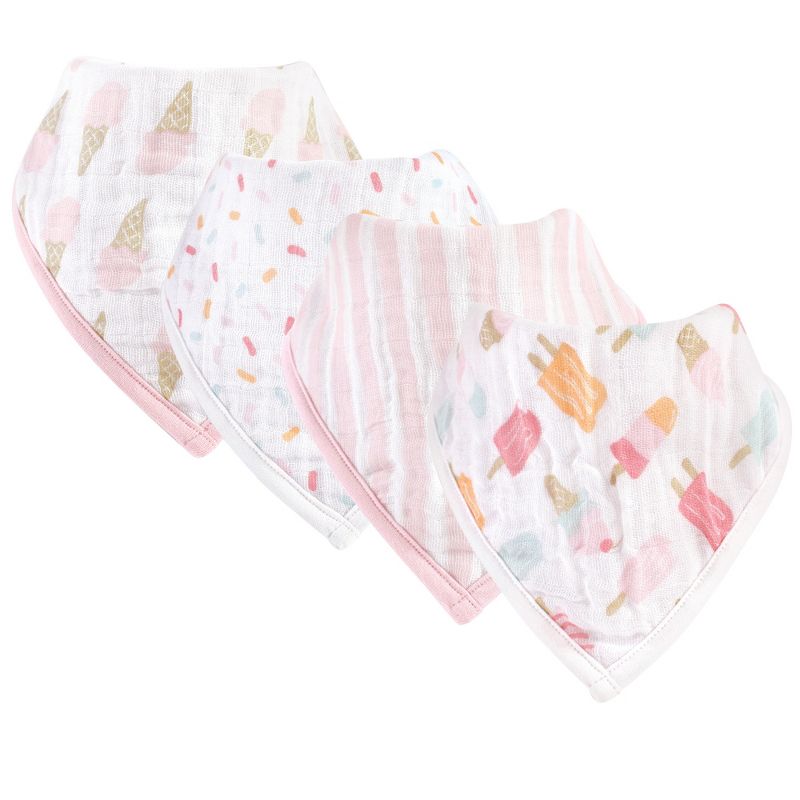Hudson Baby Infant Girl Muslin Cotton Bandana Bibs 4pk, Ice Cream, One Size