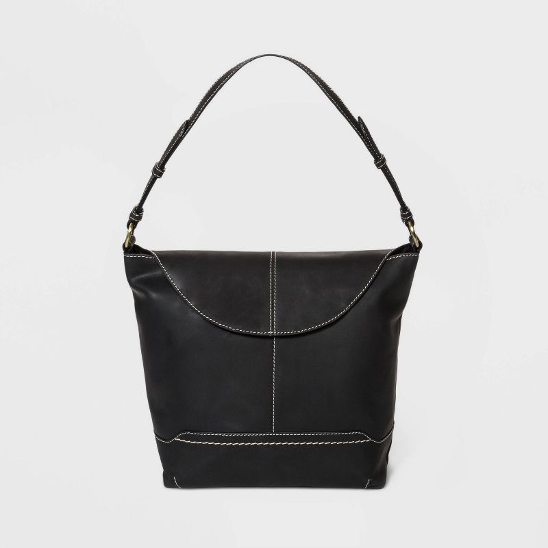 Bolo Leather Snap Flap Closure Crossbody Bag - Black