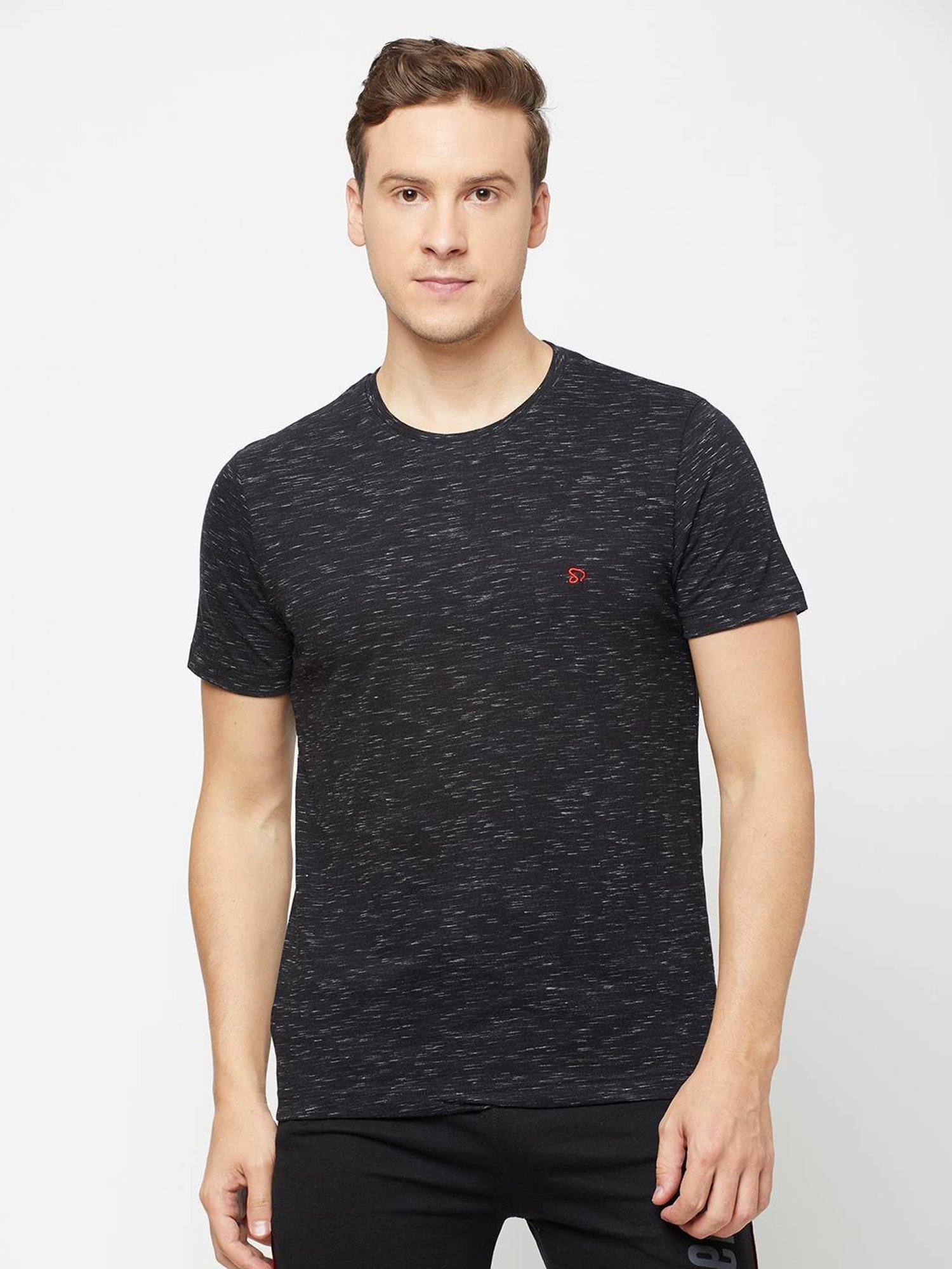 Sporto Flaky Black Regular Fit T-Shirt