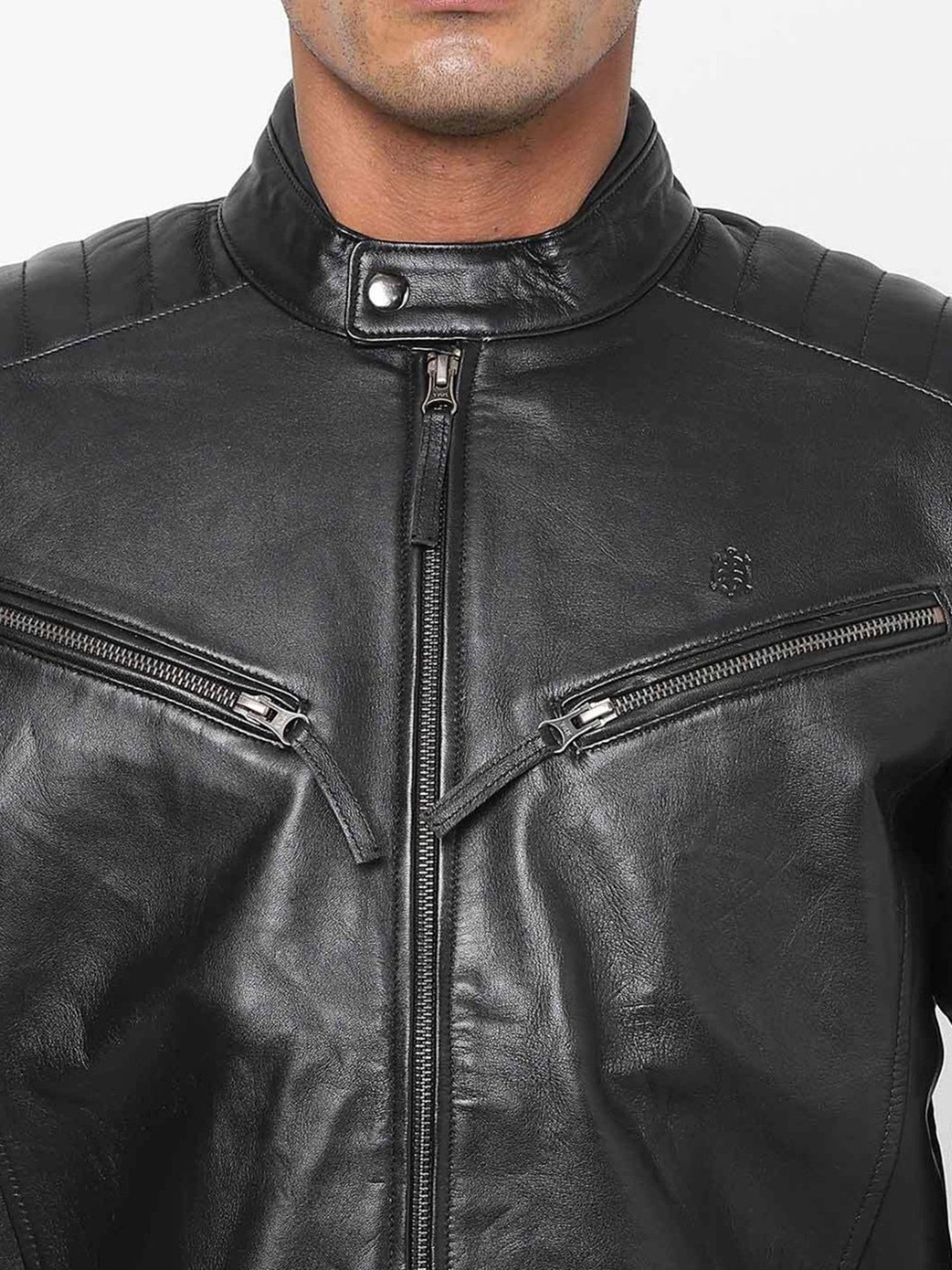 Tortoise Galileo Black Regular Fit Leather Jacket