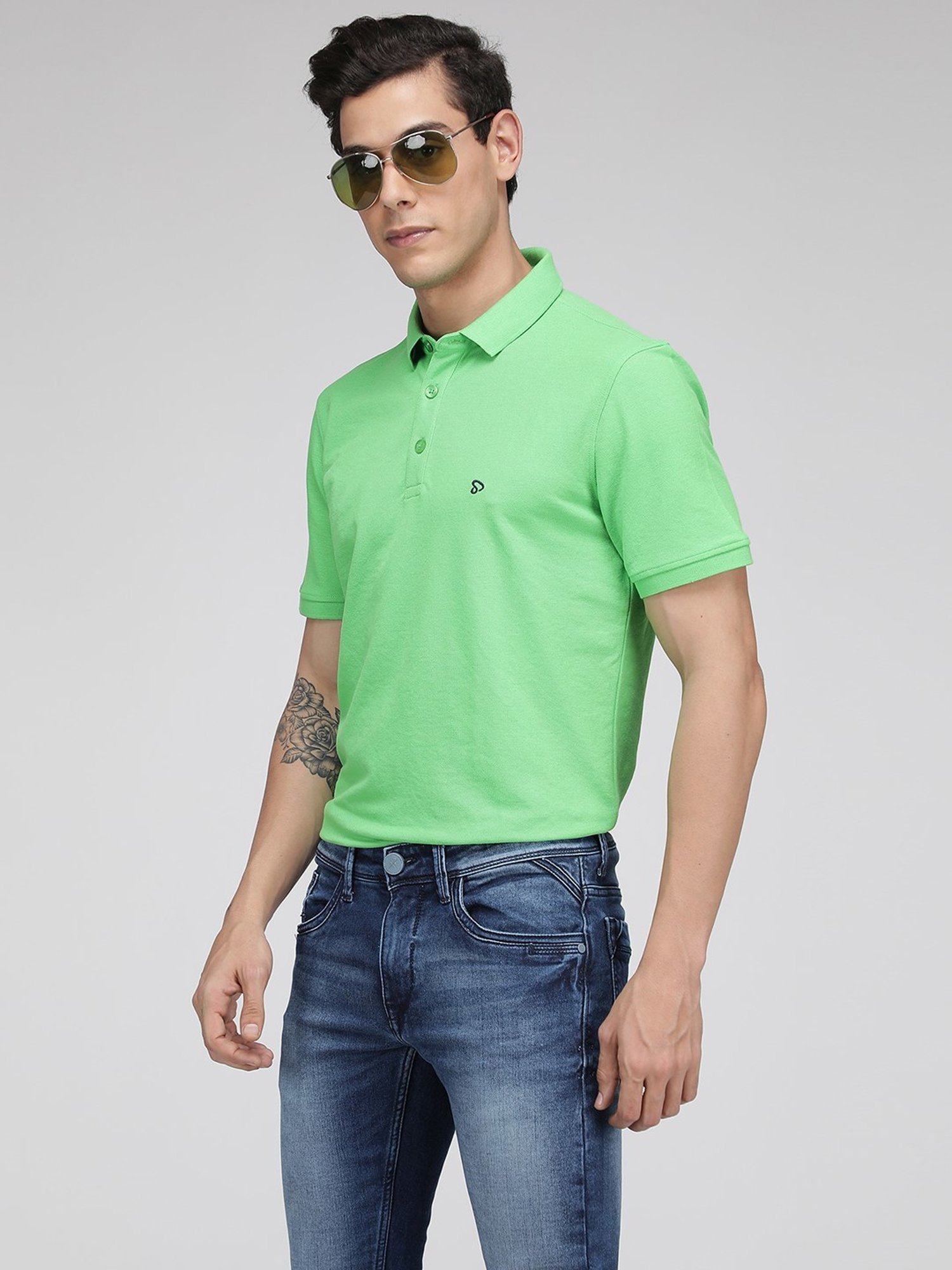 Sporto Light Green Regular Fit Polo T-Shirt