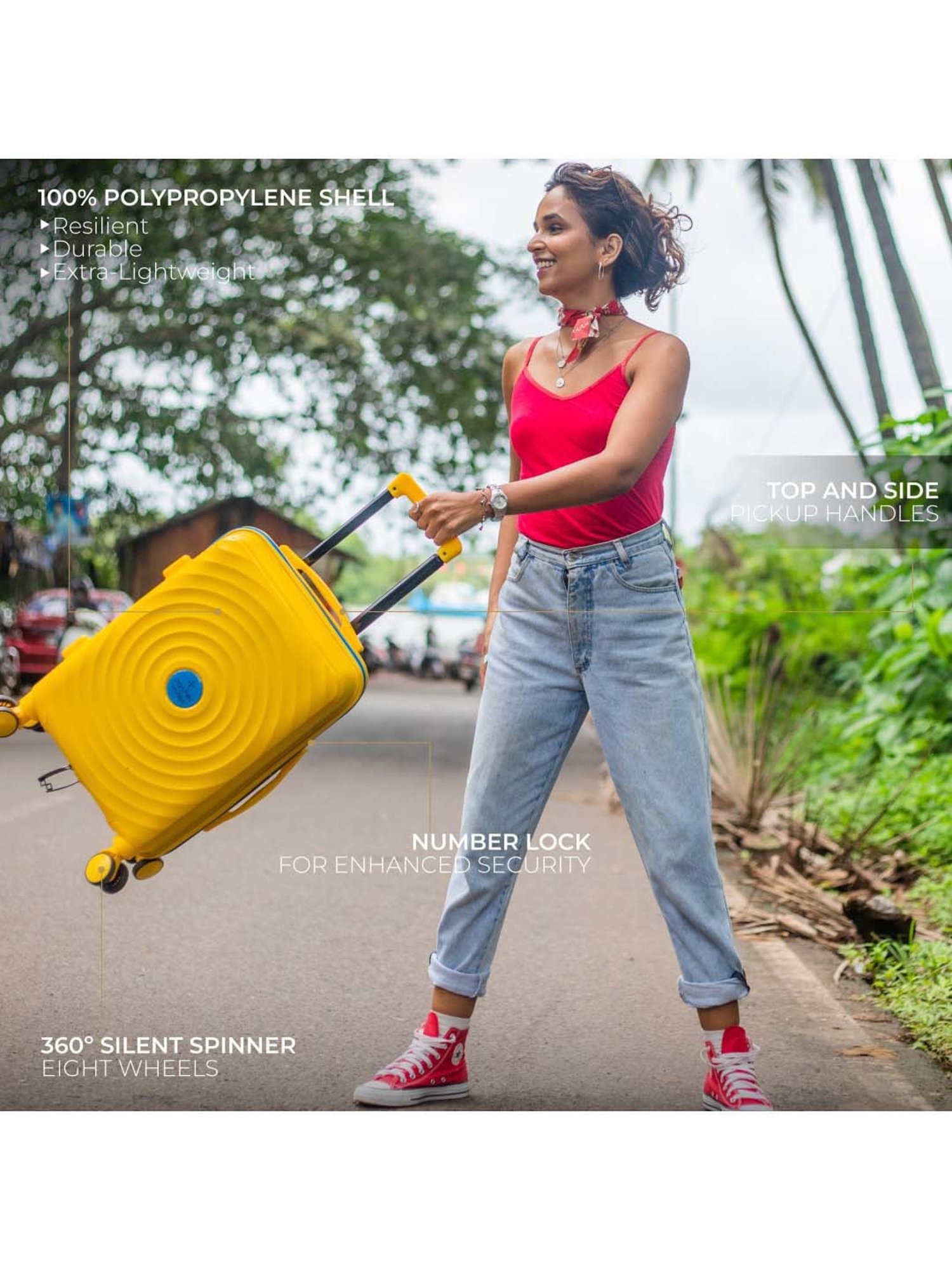 Nasher Miles Goa Hard-sided Polypropylene Check-In Luggage Yellow Blue 28 inch |75cm Trolley bag