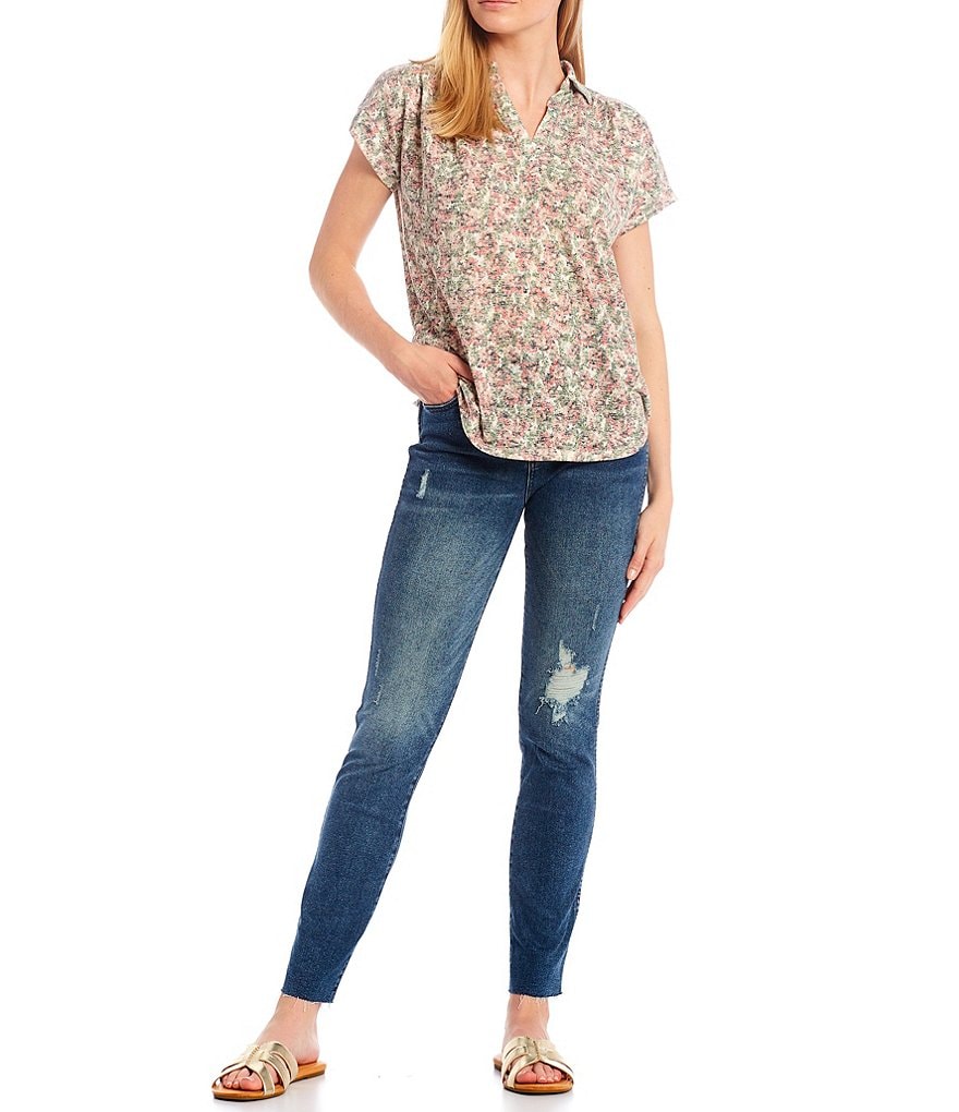 KUT from the Kloth Chrissie High-Rise Fab Ab Technique Destruction Detail Straight Leg Raw Hem Jeans