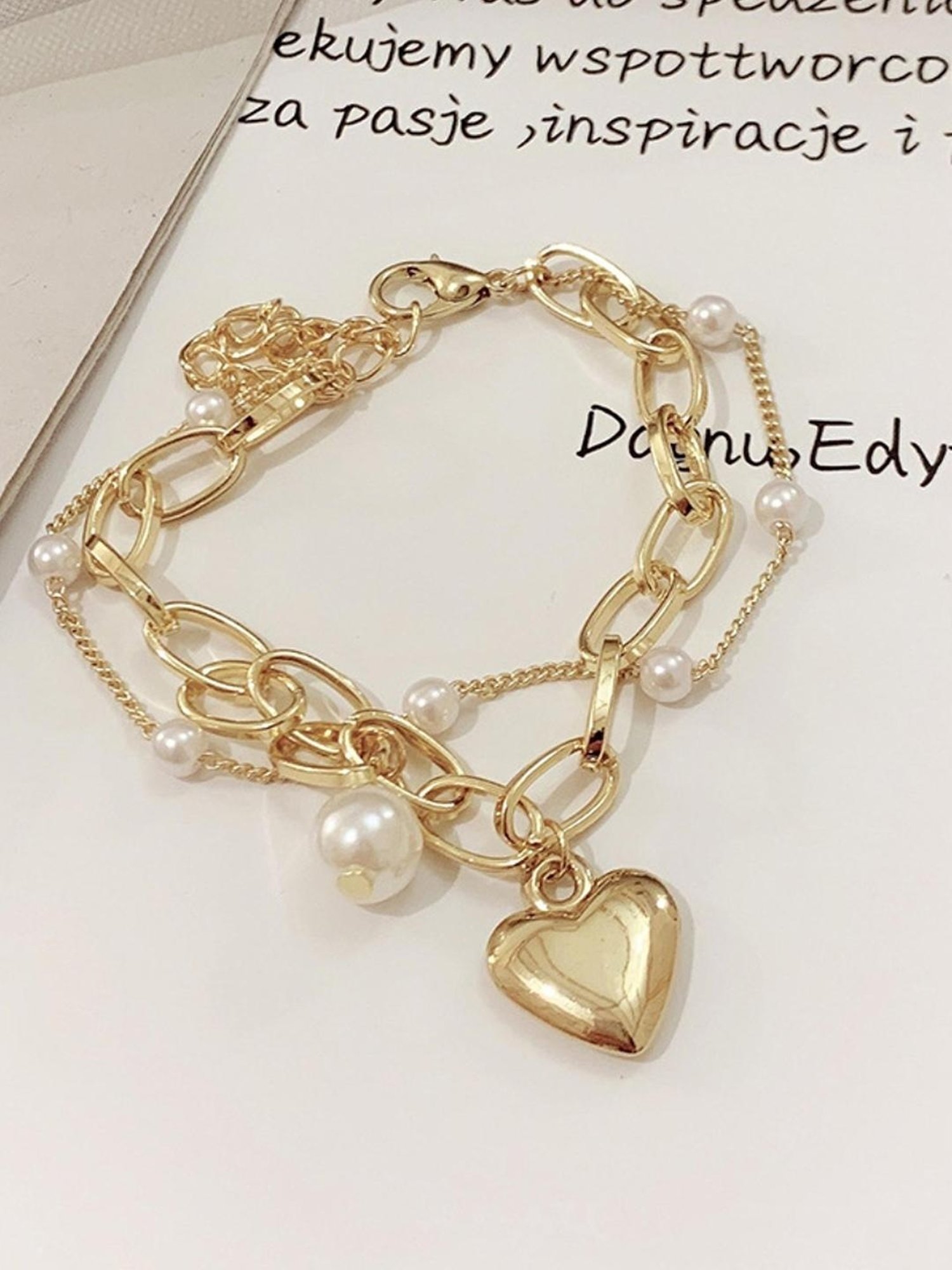 YouBella Jewellery Gold-Plated Heart Shape Flexible fit Bracelet - Set of 4