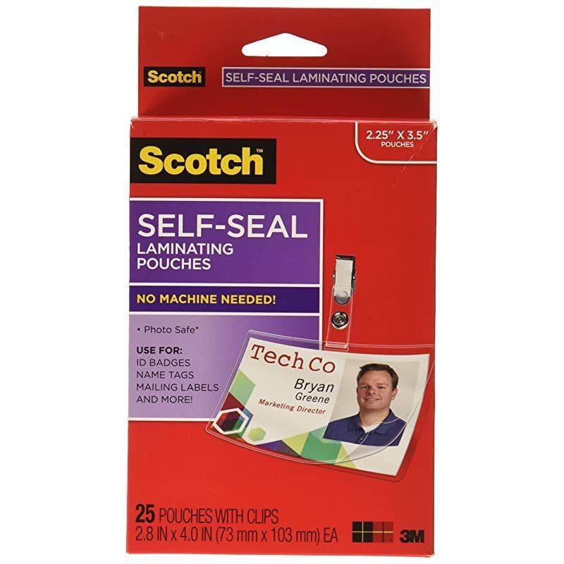 SelfSealing Laminating Pouches ID Protectors Includes Clips 225 Inches x 35 Inches 25 Pouches LS852G