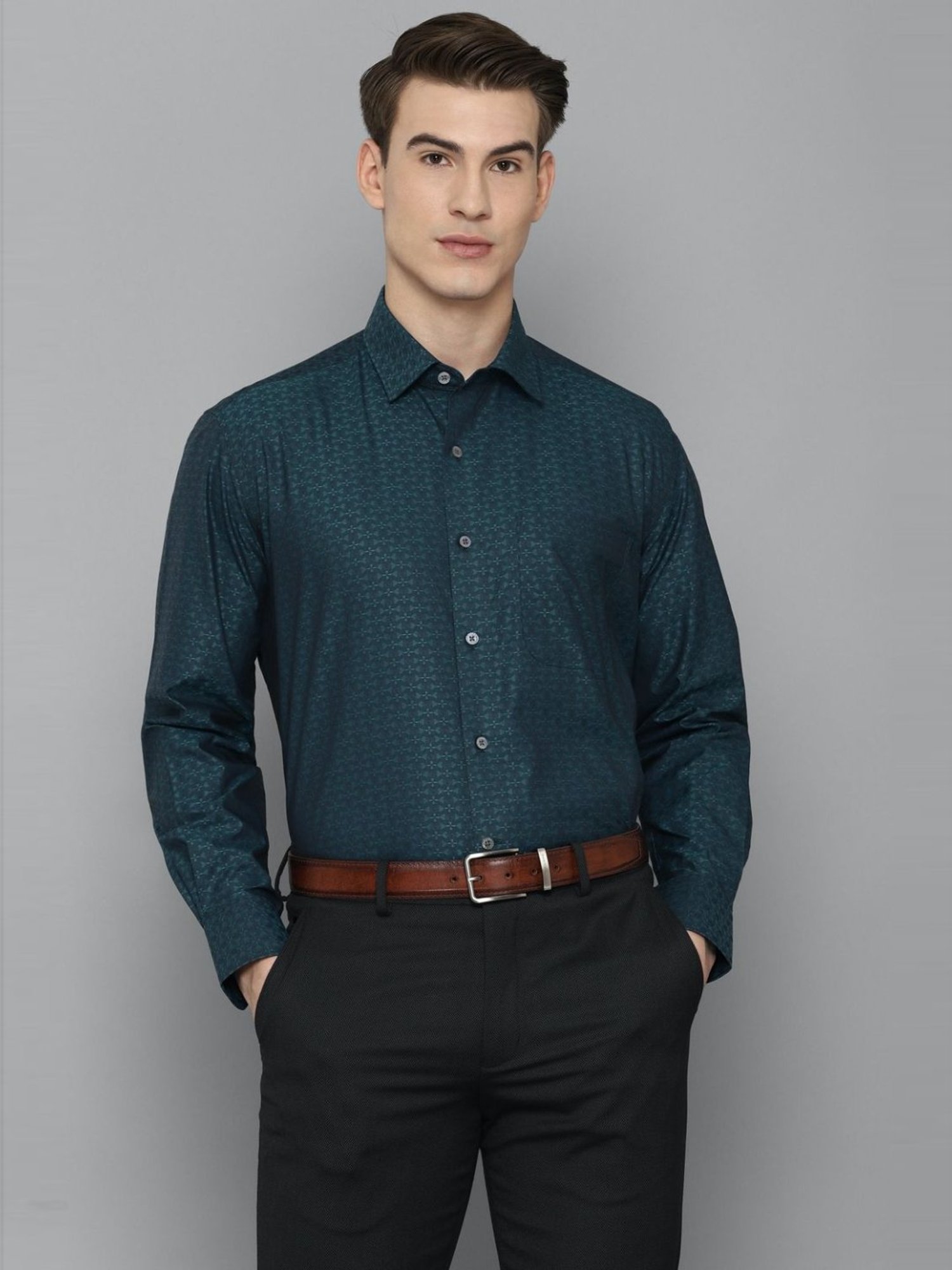 Luxure By Louis Philippe Green Cotton Regular Fit Printed Shirt