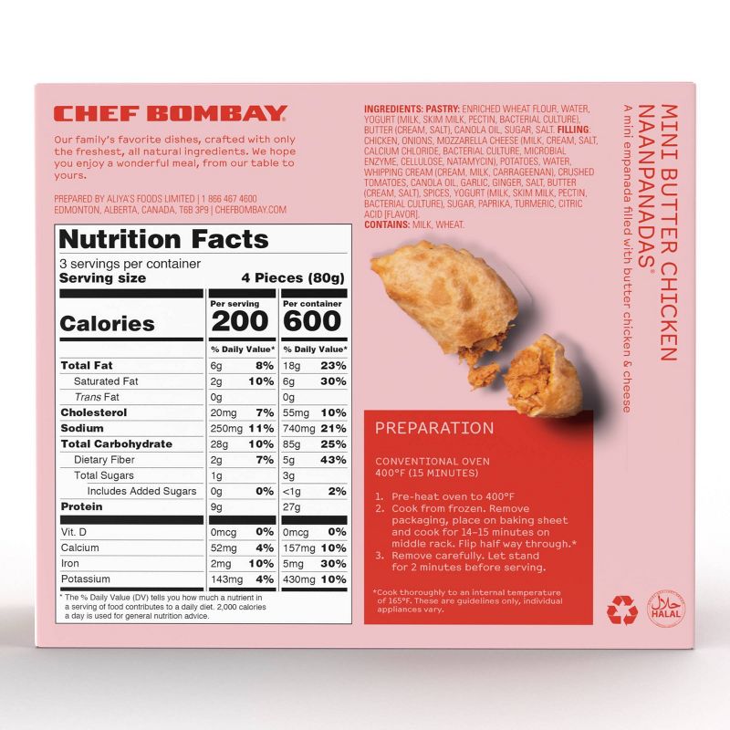 Chef Bombay Frozen Mini Butter Chicken Naanpanadas - 8.4oz