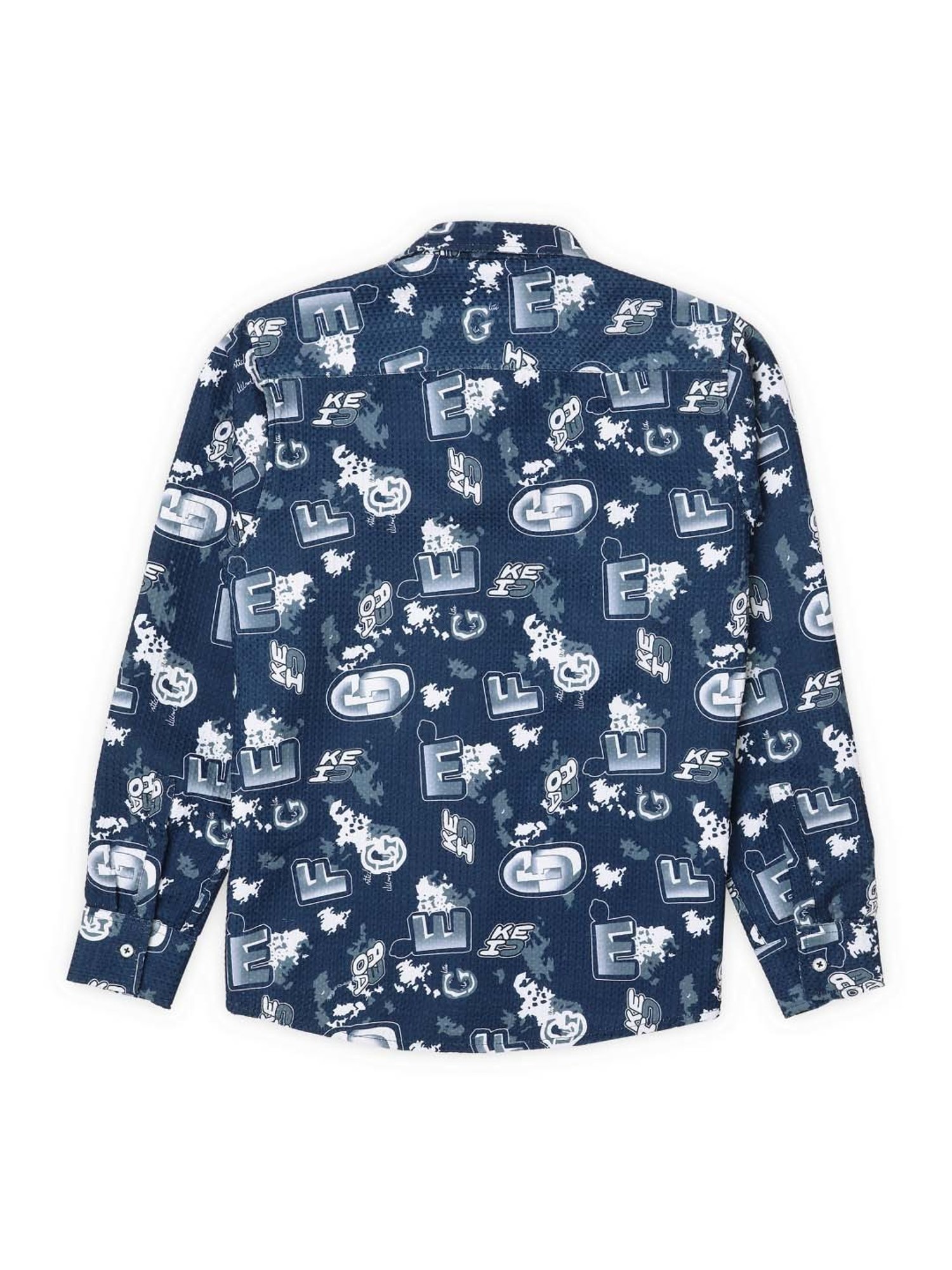 Cavio Kids Navy & White Cotton Printed Full Sleeves Shirt Set