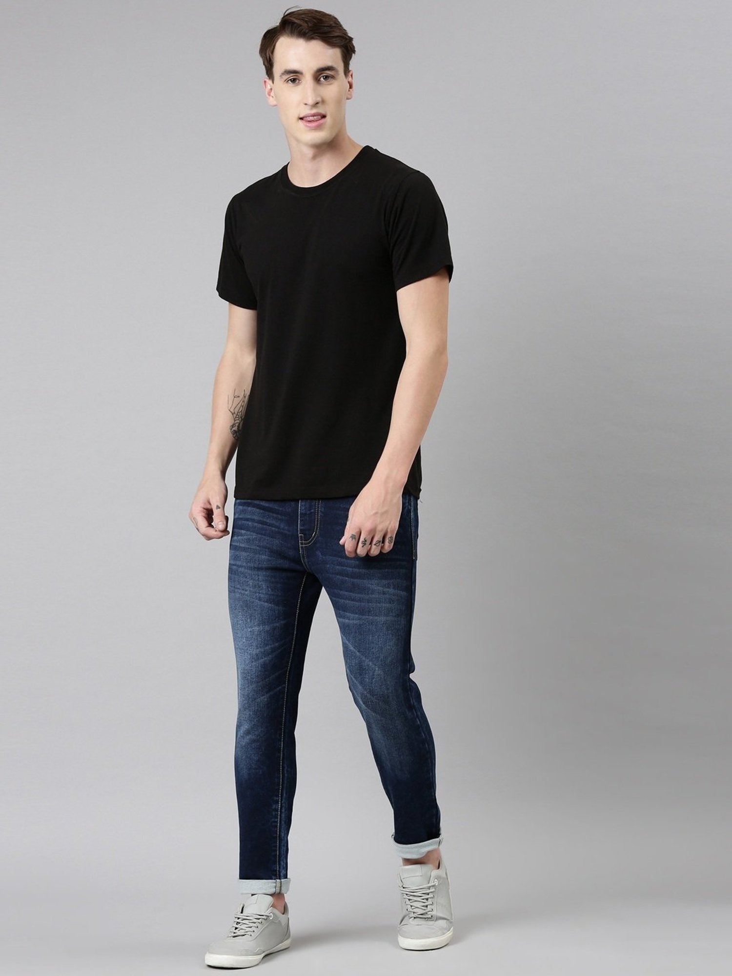 CINOCCI Blue Cotton Slim Fit Jeans