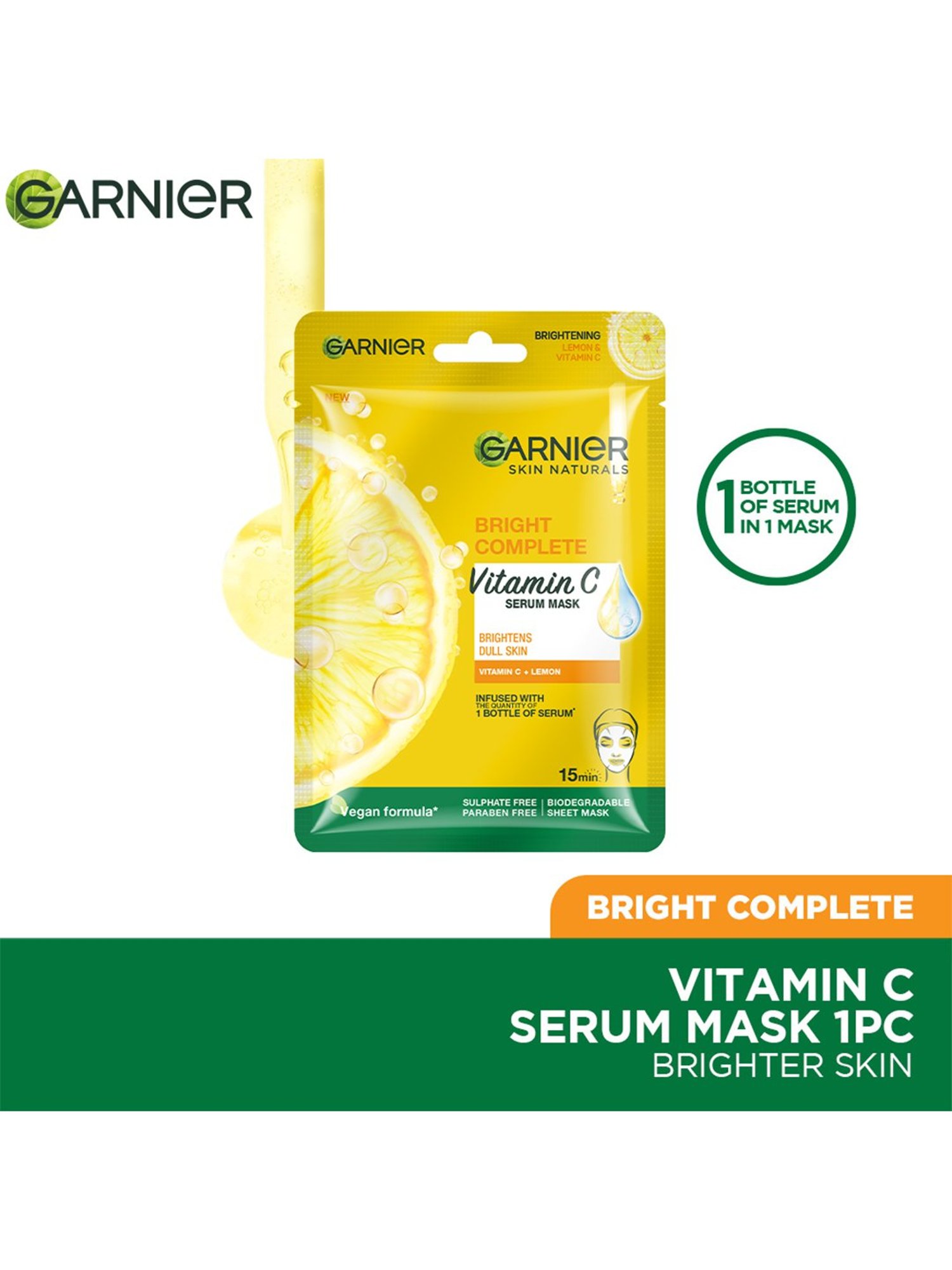 Garnier Skin Naturals Bright Complete Vitamin C Serum Sheet Mask - 28 gm