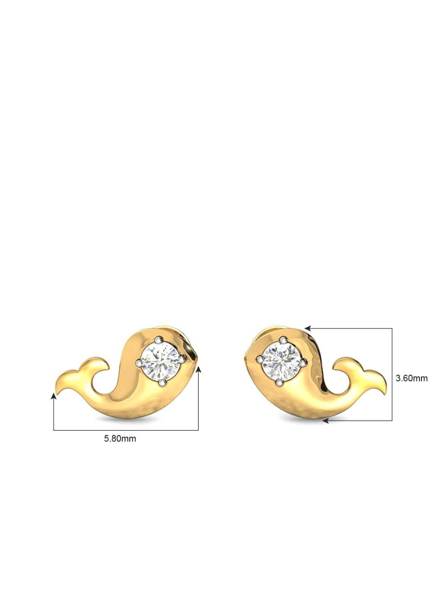 Candere by Kalyan Jewellers Peacock Collection 18k Yellow Gold Diamond Stud Earrings for Women