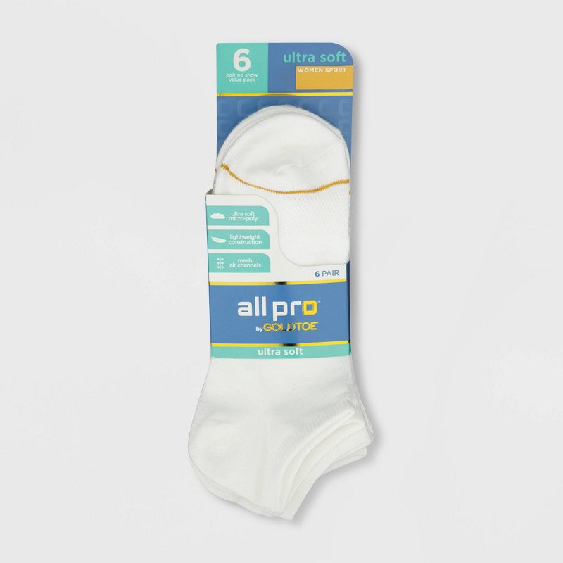 All Pro Women's Extended Size Super Soft 6pk No Show Athletic Socks - White 8-12