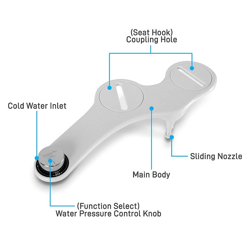 SereneLife SLTLSP05 Non Electric Home Bathroom Toilet Bidet Cold Water Sprayer Attachment with Rotary Control Pressure Knob, White (2 Pack)