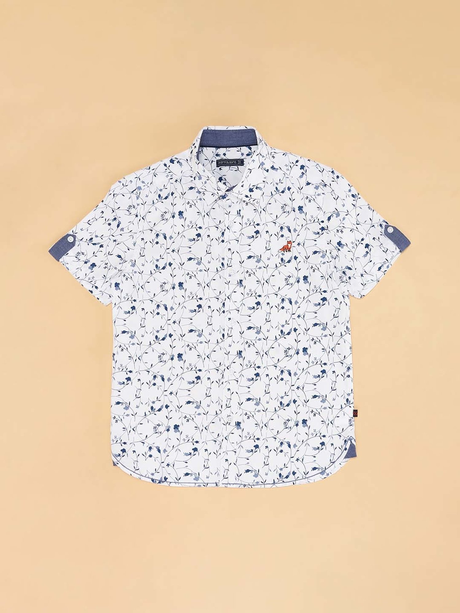 Pantaloons Junior Kids White & Blue Cotton Printed Shirt