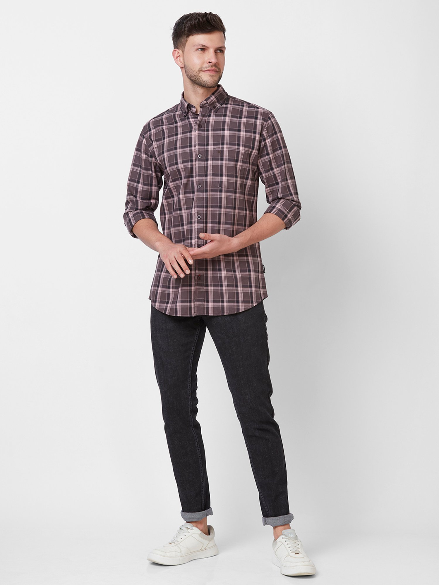 Kenneth Cole New York Purple Slim Fit Check Cotton Shirt