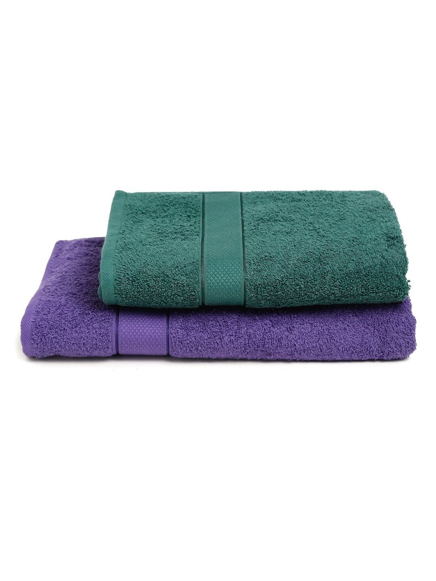 Creeva Violet & Dark Green 525 GSM Cotton Bath Towel Set of 2