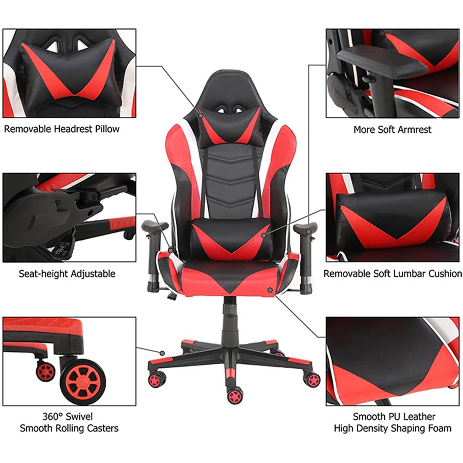 High Back Swivel Chair Racing Gaming Chair Office Chair with Headrest & Lumbar Pillow