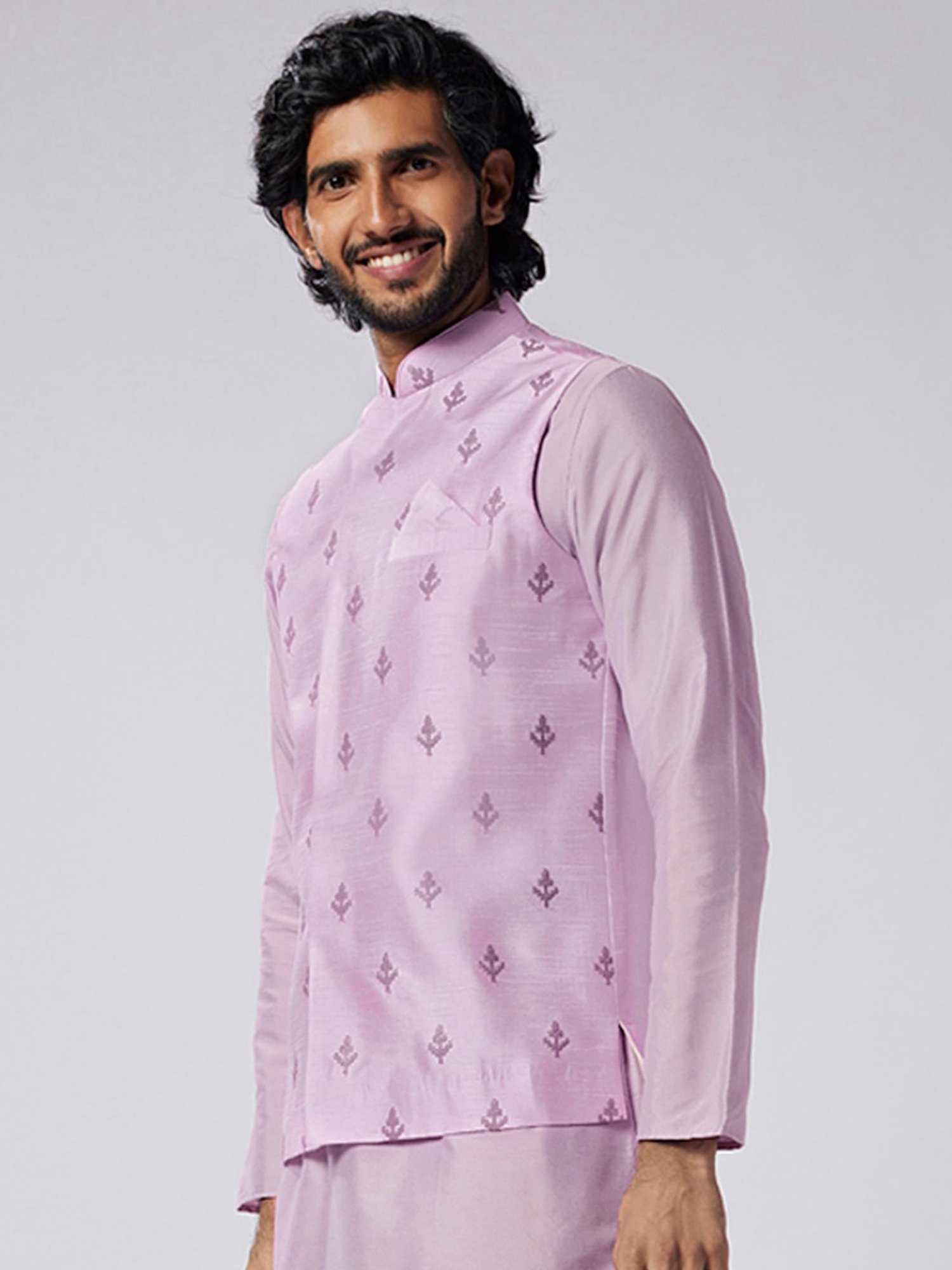 KISAH Lavender Regular Fit Embroidered Nehru Jacket