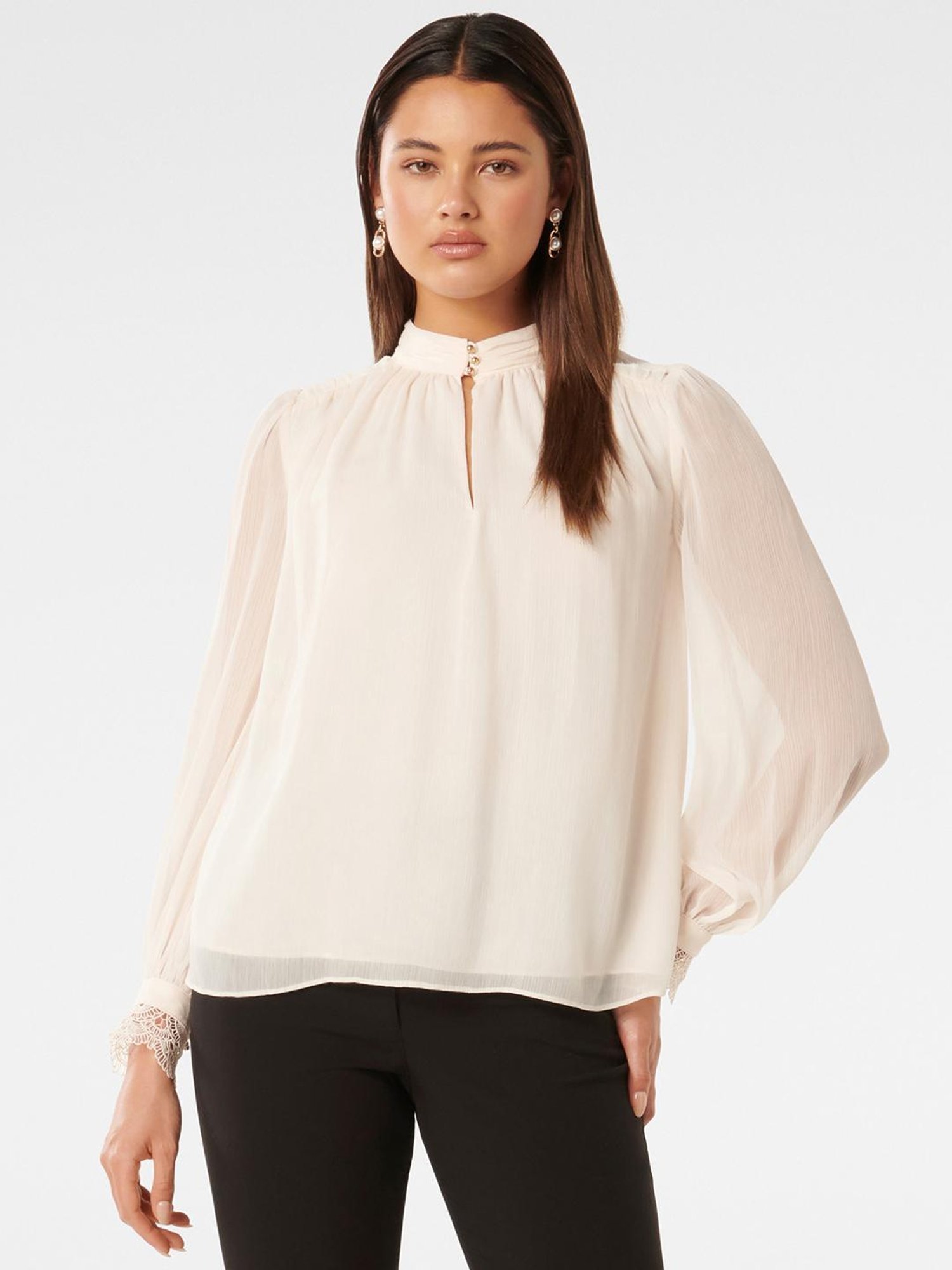 Forever New Cassidy Lace Cuff Blouse Top