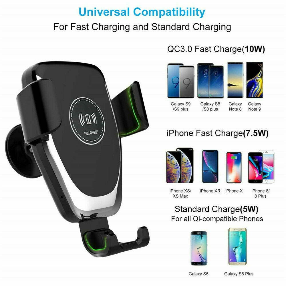 10W QI Wireless Fast Charger Car Mount Holder Stand For iPhone X XS  S9