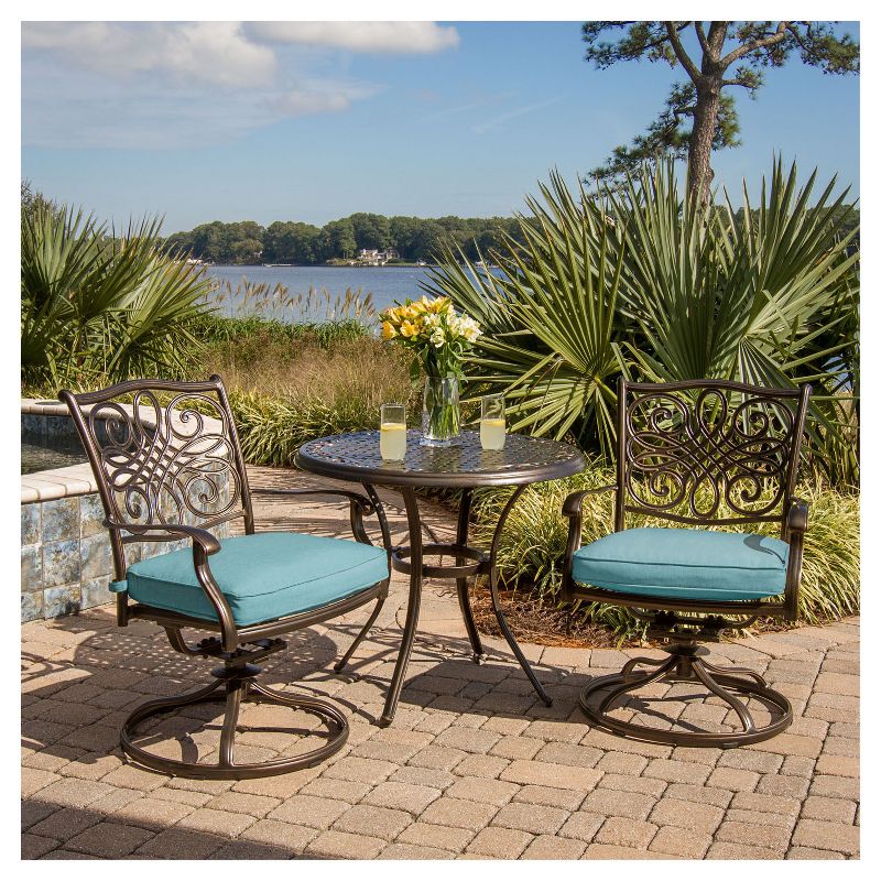Traditions 3pc Metal Patio Bistro Set - Blue - Hanover