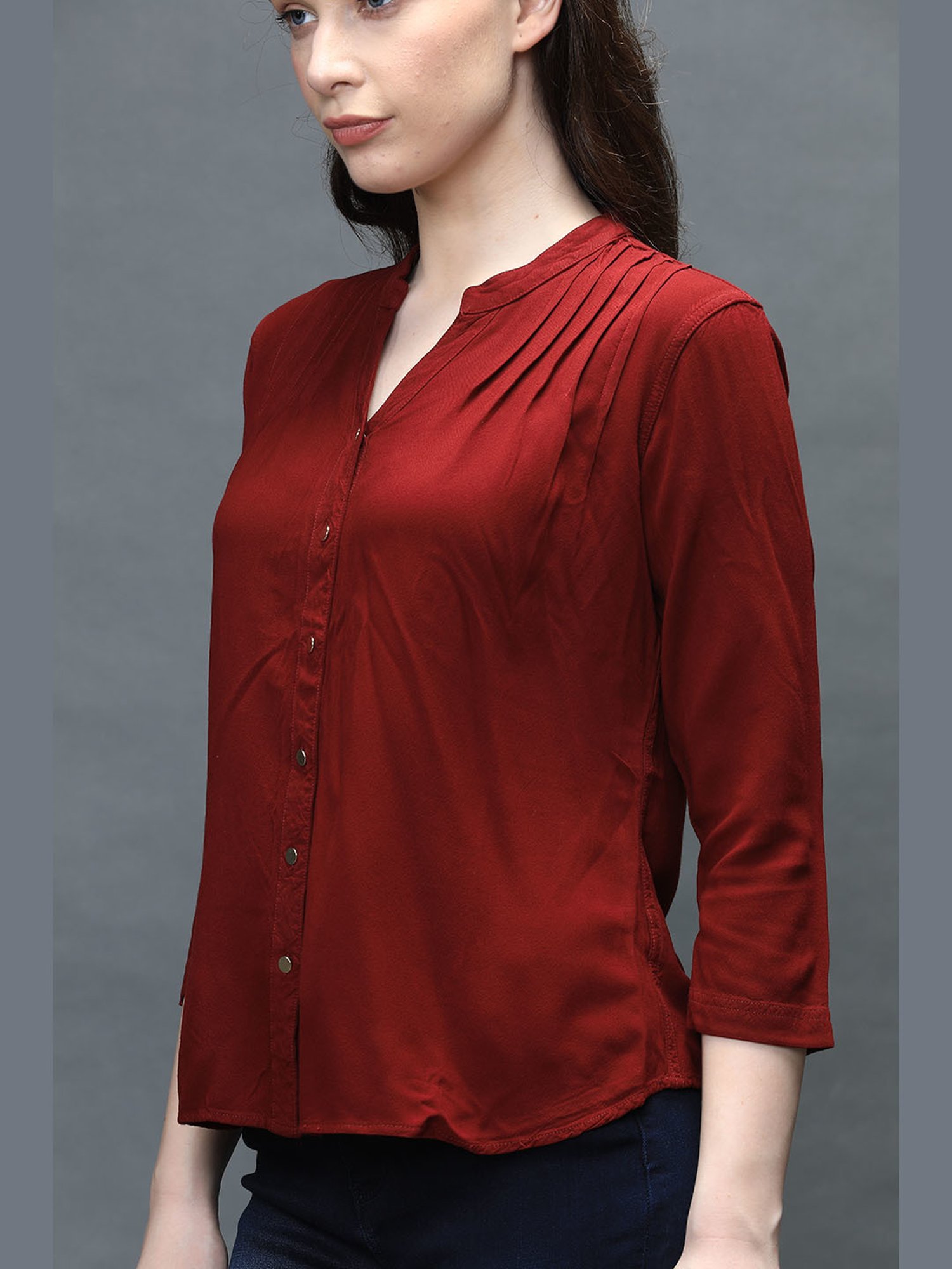Identiti Maroon Viscose Regular Fit Shirt