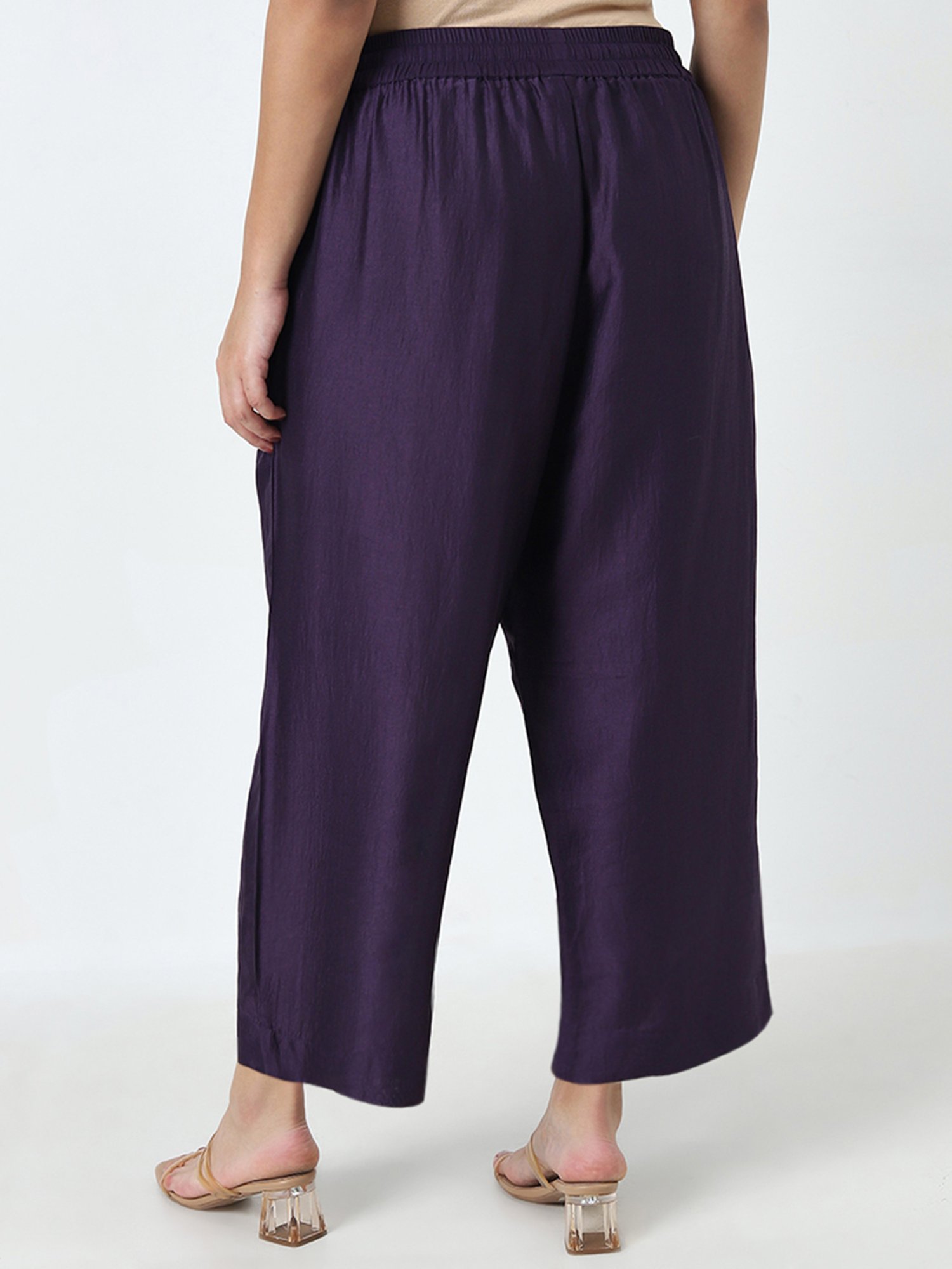 Diza by Westside Purple Solid High-Rise Palazzos