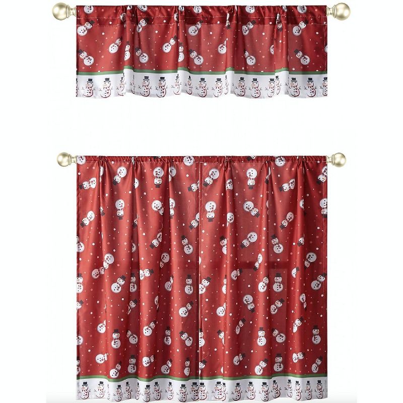 Kate Aurora Holiday Living Classic Poinsettia Complete 3 Piece Christmas Kitchen Curtain Tier & Valance Set - 58 in. W x 36 in. L
