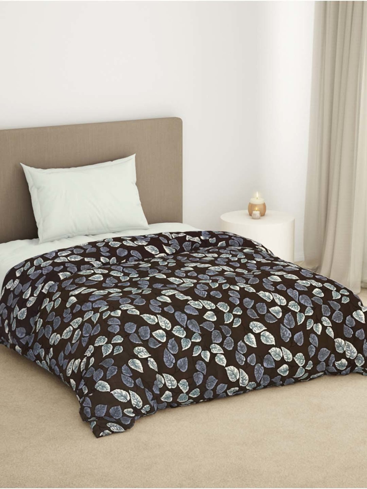 Welspun Bliss Dark Brown Microfibre 120 GSM Shell Single Bed Quilt