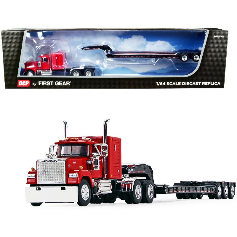 Mack Super-Liner with 60" Sleeper Cab with Talbert Tri-Axle Lowboy Trailer Mack Red & Black 1/64 Diecast Model by DCP/First Gear