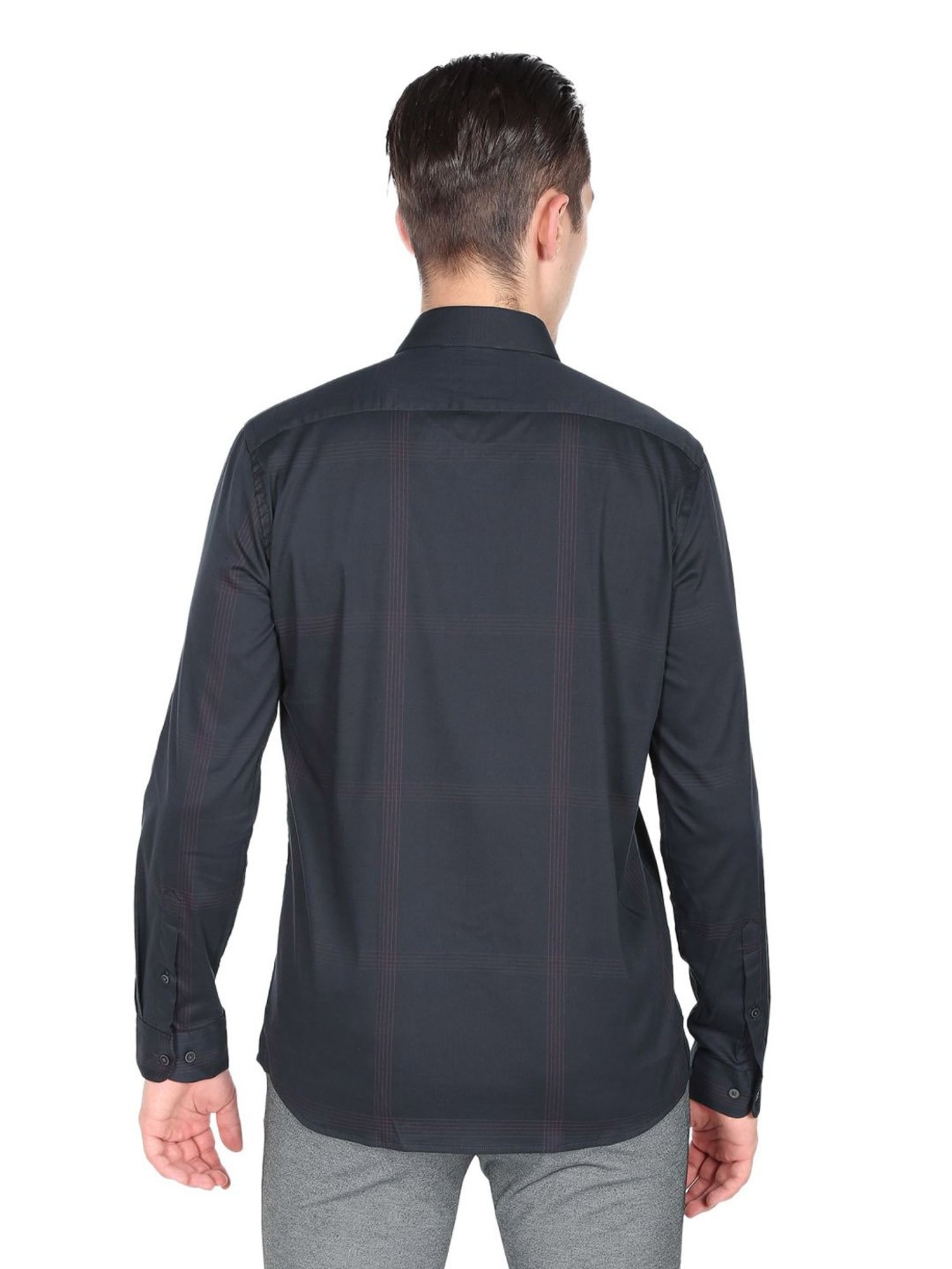 Arrow New York Black Cotton Slim Fit Checks Shirt