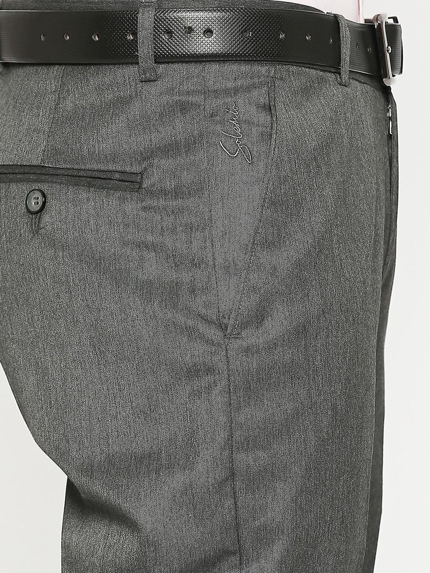 SOLEMIO Charcoal Slim Fit Flat Front Trousers