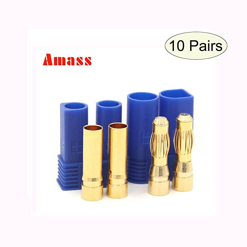 10 Pairs Amass EC5 Connector Plugs Male Female 50mm Gold Bullet Banana Plug Connectors for RC ESC Lipo Battery Device Electric Motor