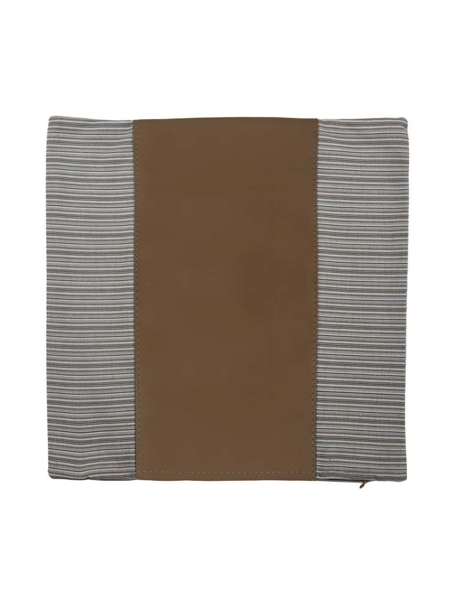 @home Beige Leather Cushion Cover With Zipper