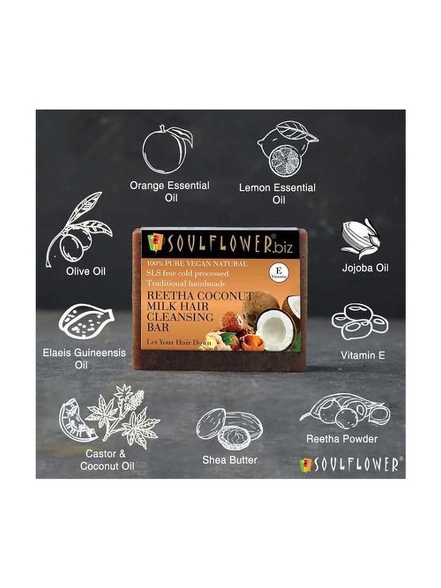 Soulflower Reetha Coconut Milk Hair Cleansing Bar Soap - 150 gm