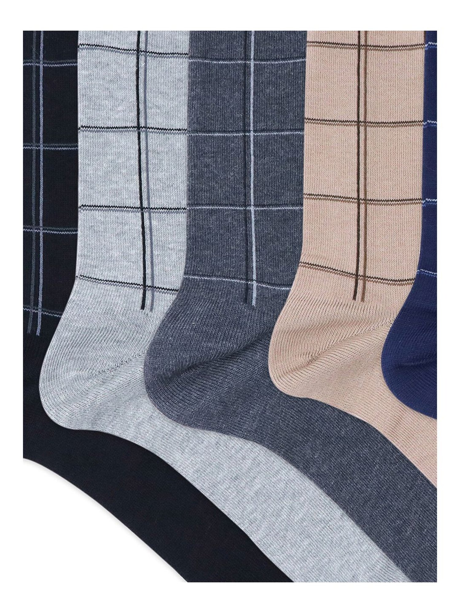 BALENZIA Cotton Checkered Calf Length Socks (Pack Of 5)