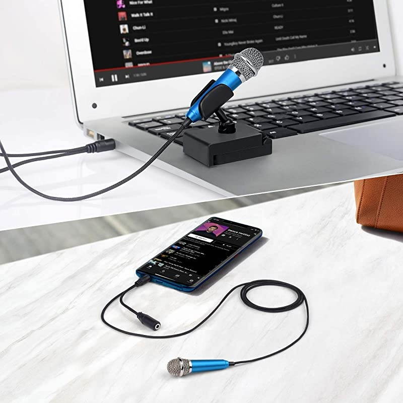 Mini Portable Vocal/Instrument Microphone for Mobile Phone Laptop Notebook Apple iPhone Sumsung Android with Holder Clip - Blue