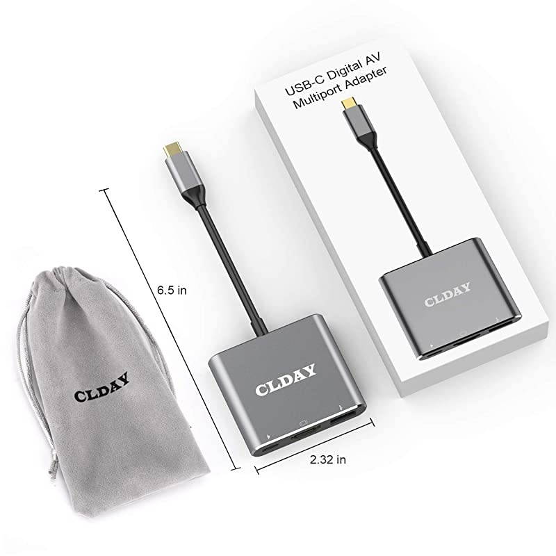 to HDMI Adapter CLDAY USB Type C to HDMI Multiport 3-in-1 with USB 3.0 Port and Fast Charging Power Port Compatible MacBook Sumsang Galaxy S8/S9/S10 Yoga 900/Lumia 950Xl HDMI Hub Adapter