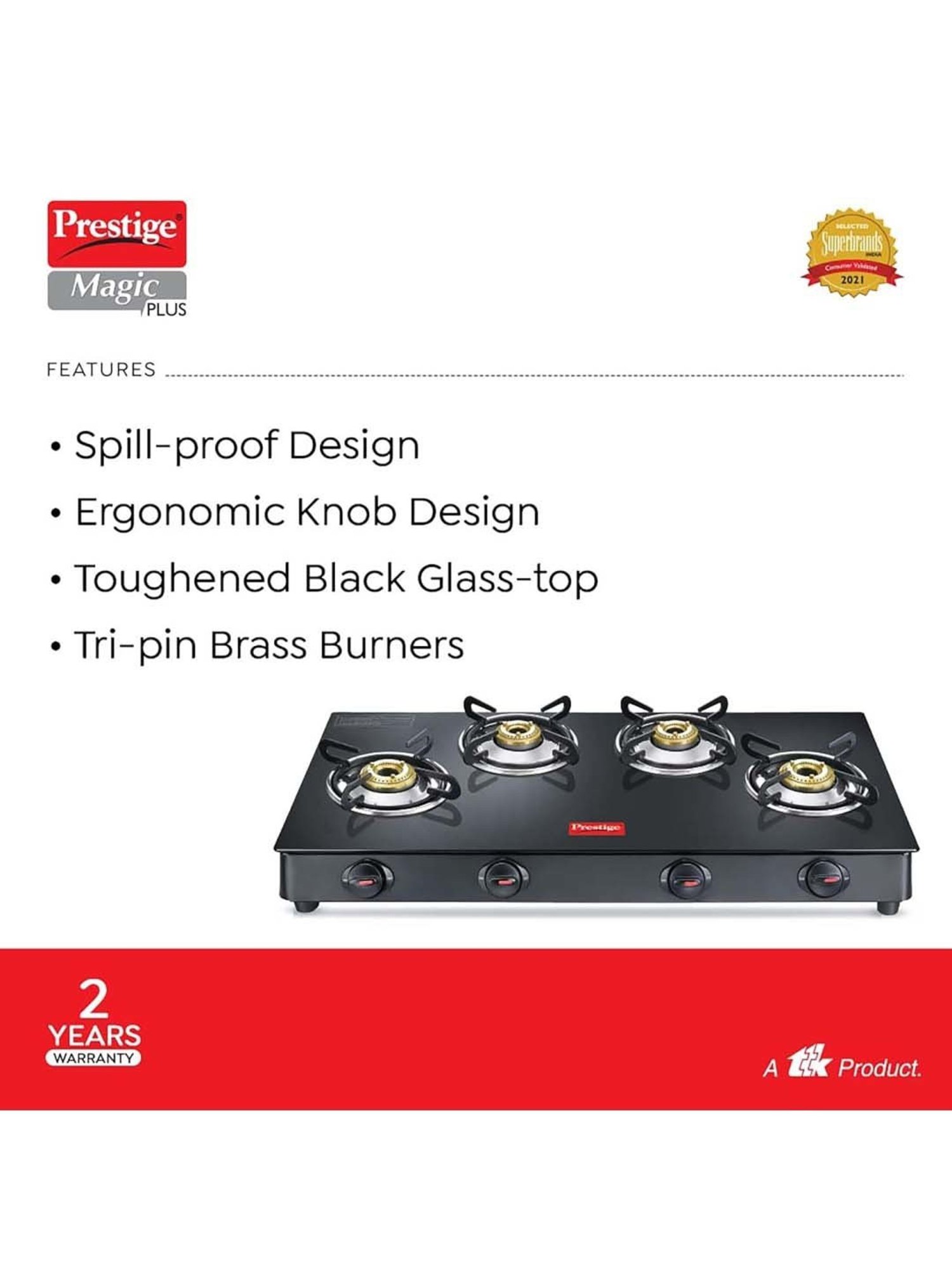 Pigeon Blackline Smart Black Glass Manual Gas Stove (2 Burners)