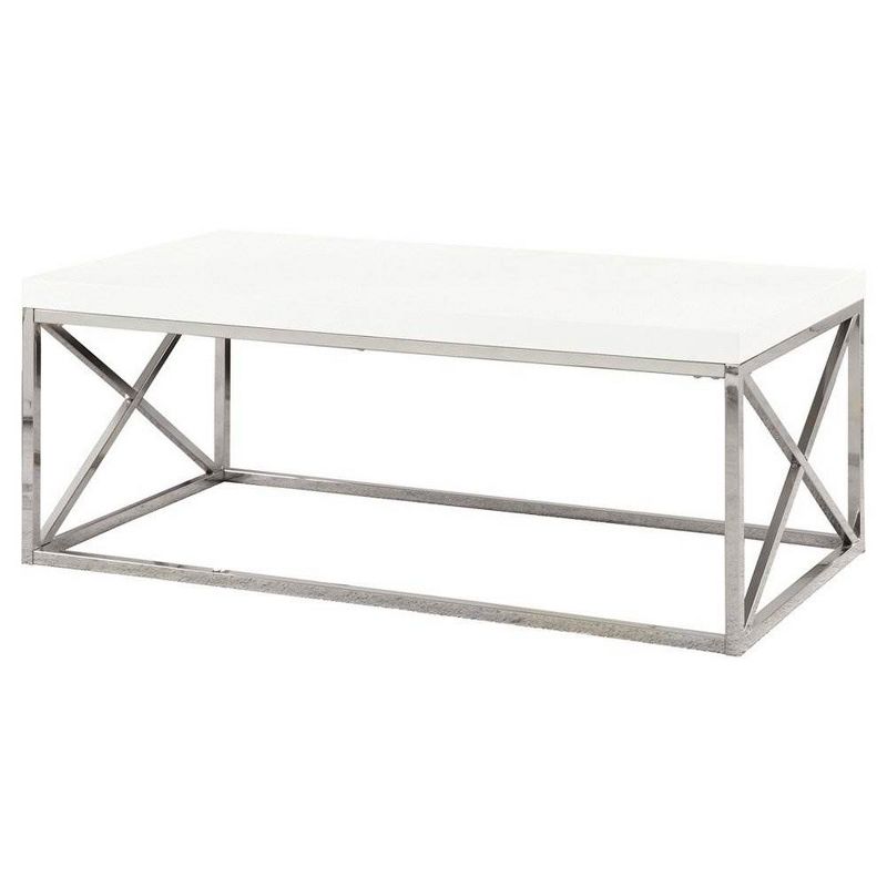 Monarch Glossy White Chrome Contemporary Living Room Coffee Table & End Table