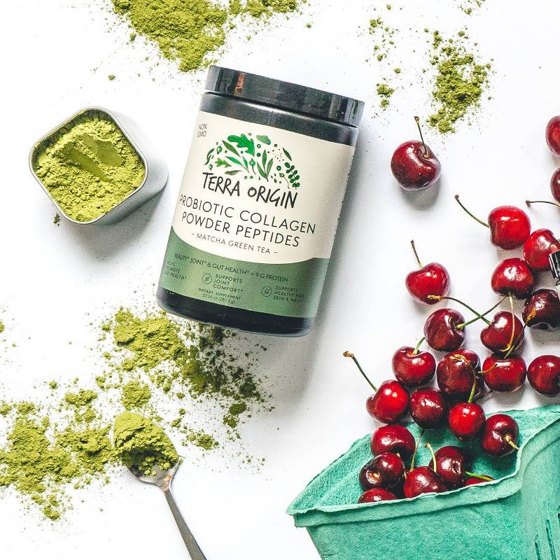 Terra Origin Probiotic Collagen Powder Peptides Matcha Green Tea - 10.14oz