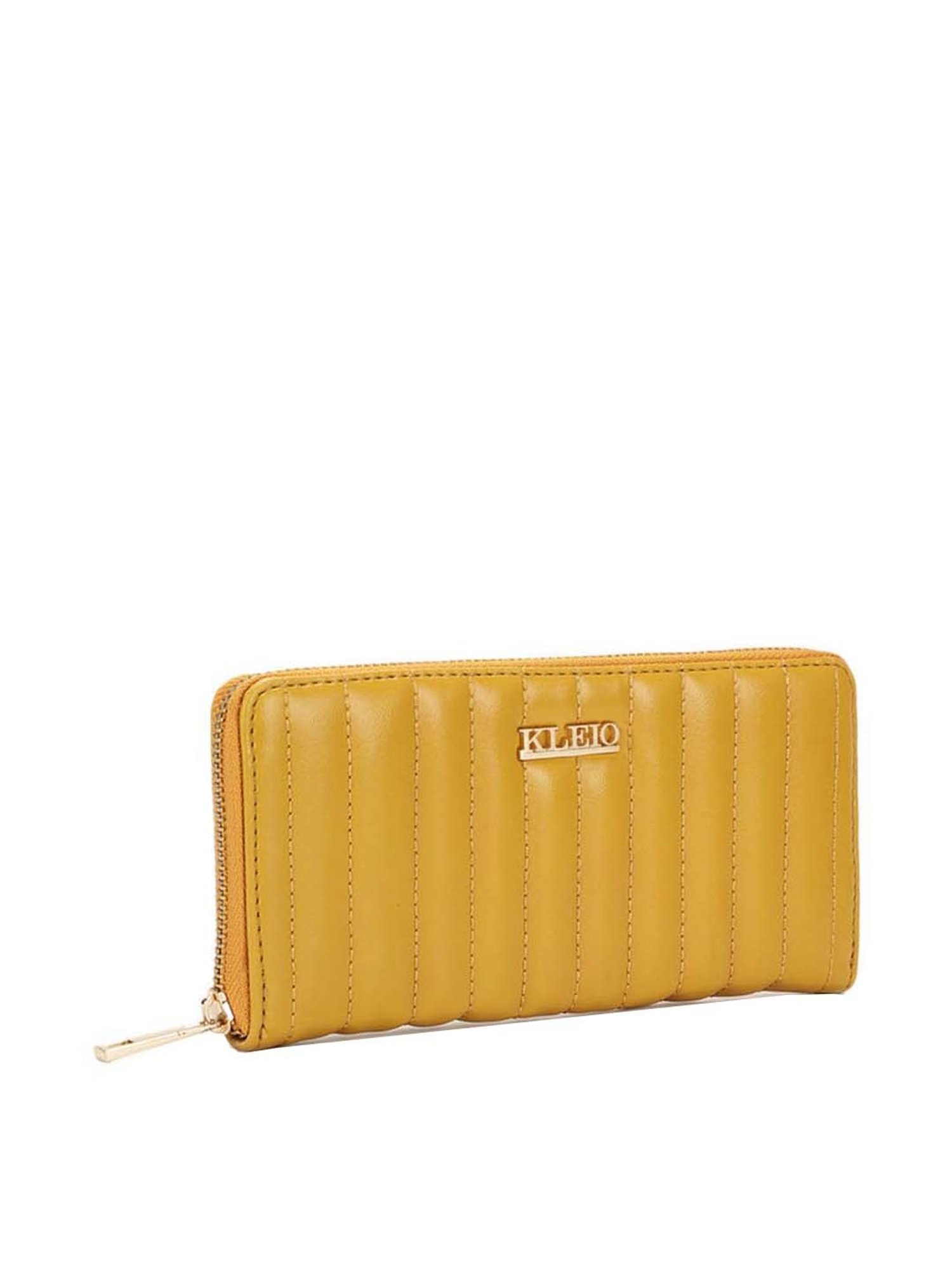 KLEIO Yellow Quilted Zip Around Wallet for Women