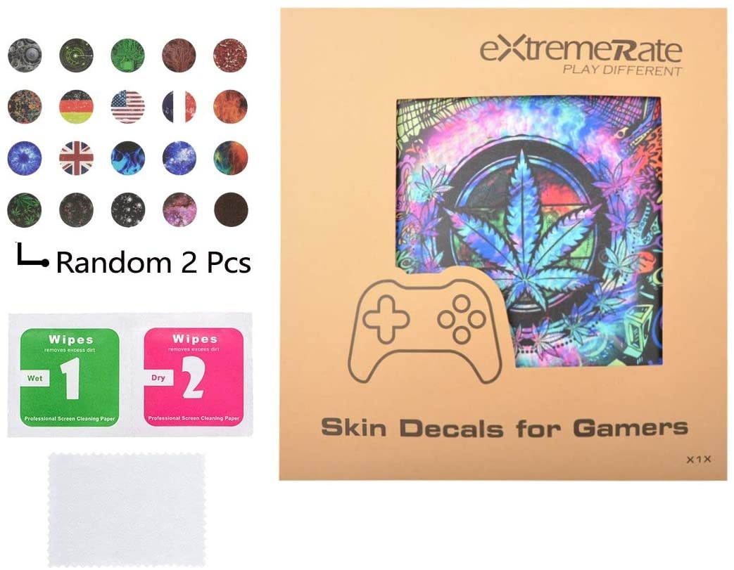 eXtremeRate Full Set Faceplates Skin Stickers for Xbox One X Console Controller with 2 Pcs Home Button Decals - Psychedelic Cannabis