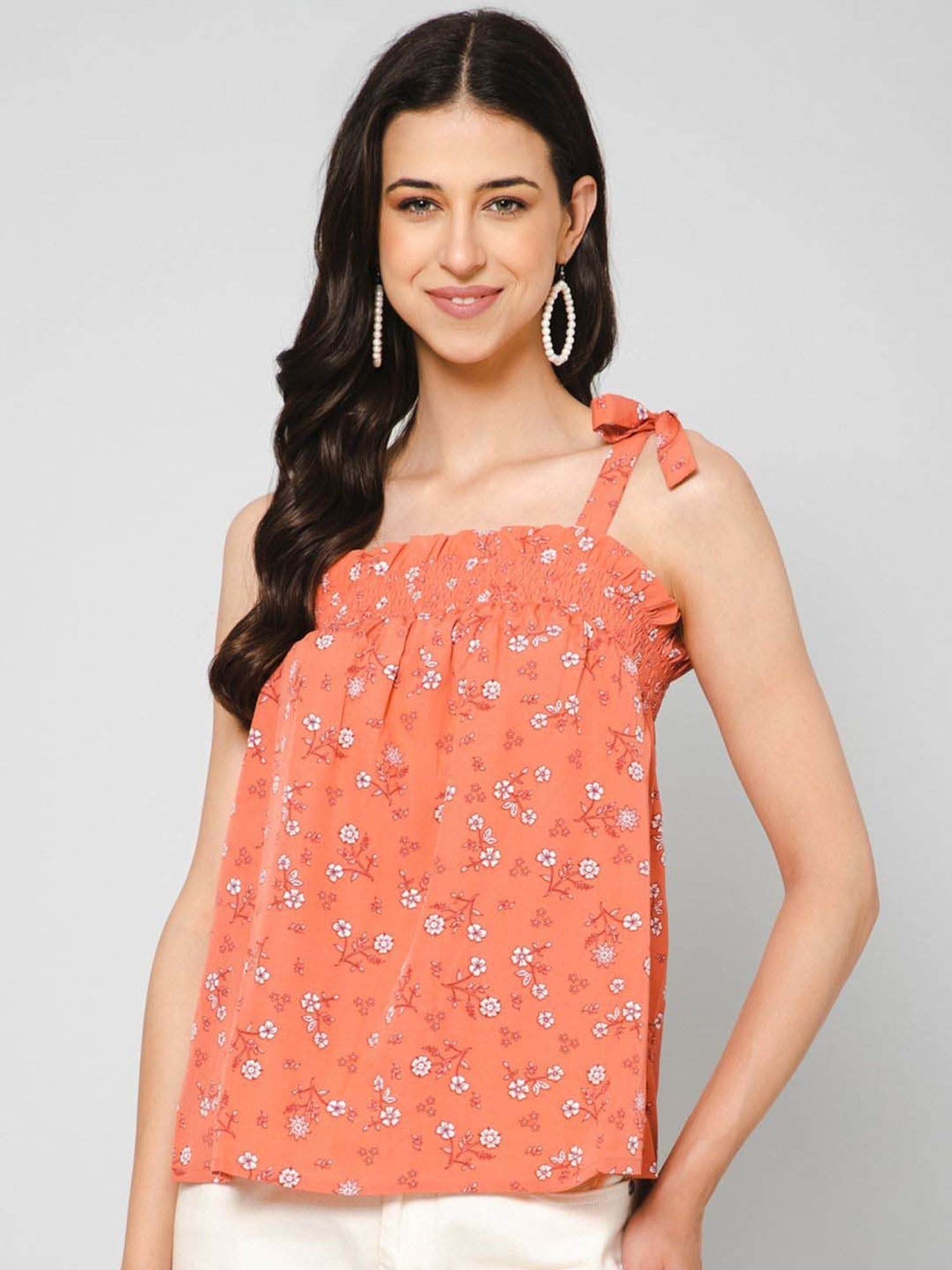 PURYS Orange Printed Top