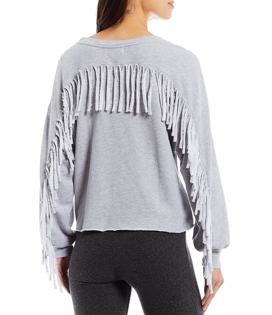 WILDFOX Ophelia Fringe Long Sleeve Jewel Neck Pullover