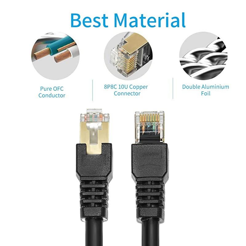 Cable 330ft Cat7Outdoor Shielded Grounded UV Resistant Waterproof Buriedable Network Cord for Router Modem Gaming Xbox POE PS3 PS4
