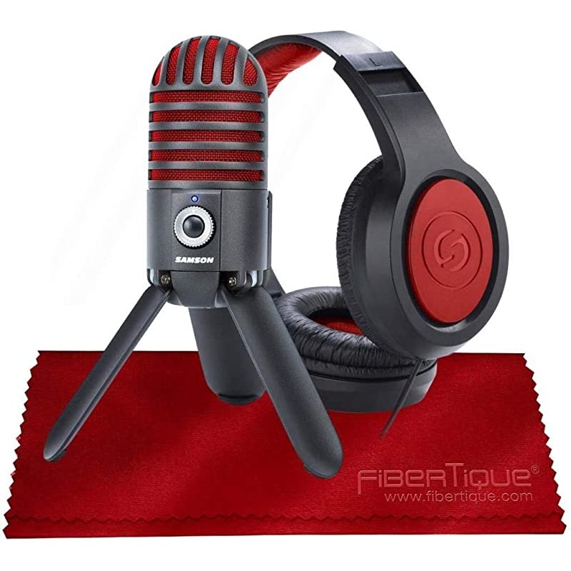 Meteor Mic USB Studio Microphone, Limited Edition - Titanium Black/Red with Closed-Back Headphones Bundle