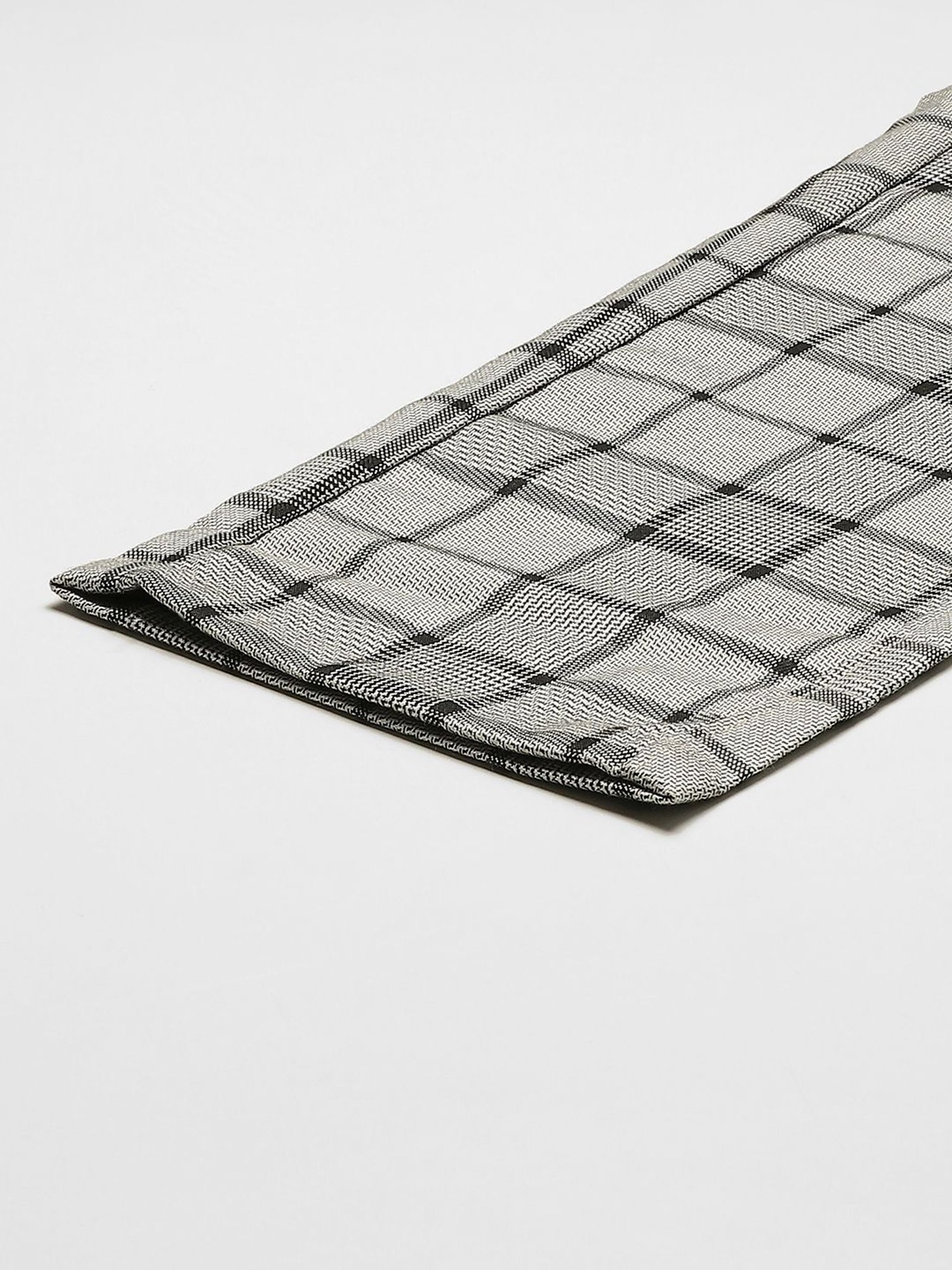 Sojanya Grey Cotton Regular Slim Fit Checks Flat Front Trousers