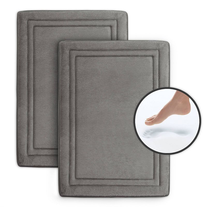 2pc Quick Drying Memory Foam Framed Bath Mat with GripTex Skid-Resistant Base Gray - Microdry